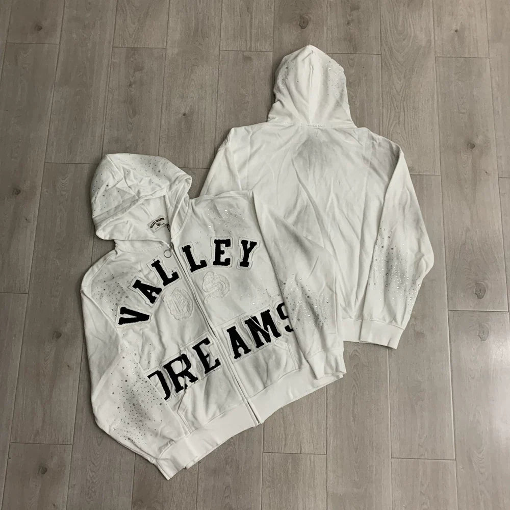 Vale Forever "Valley Dreams" Vintage Zip-Up Hoodie (White)